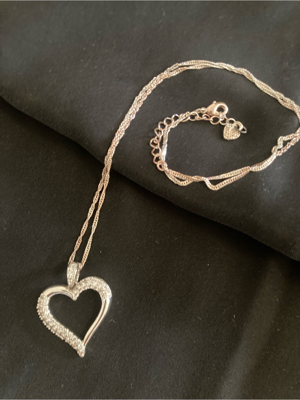 NWOT Silver Heart Pendant Necklace with Pavé Crystals